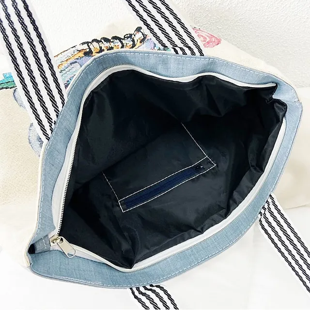 Women's Tote Shoulder Bag Canvas Tote Bag Oxford Cloth Shopping Daily Zipper Print Large Capacity Lightweight Durable Cat Flower Folk Butterfly Unicorn Black cat