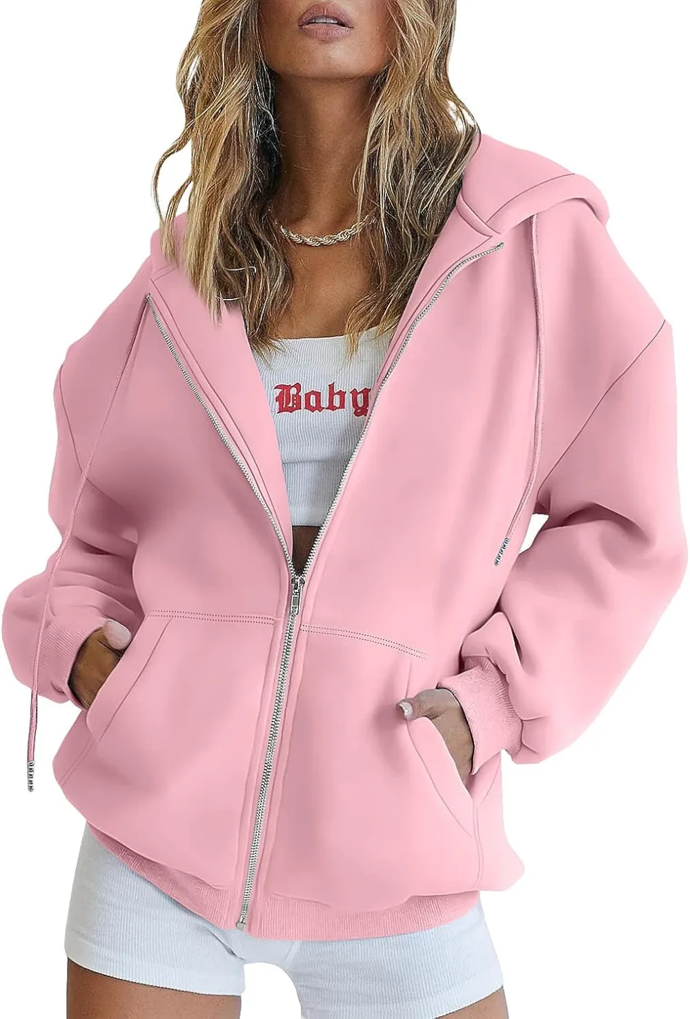 Women's Cute Hoodies Teen Girl Fall Jacket Oversized Sweatshirts Casual Drawstring Zip Up Y2K Hoodie with Pocket