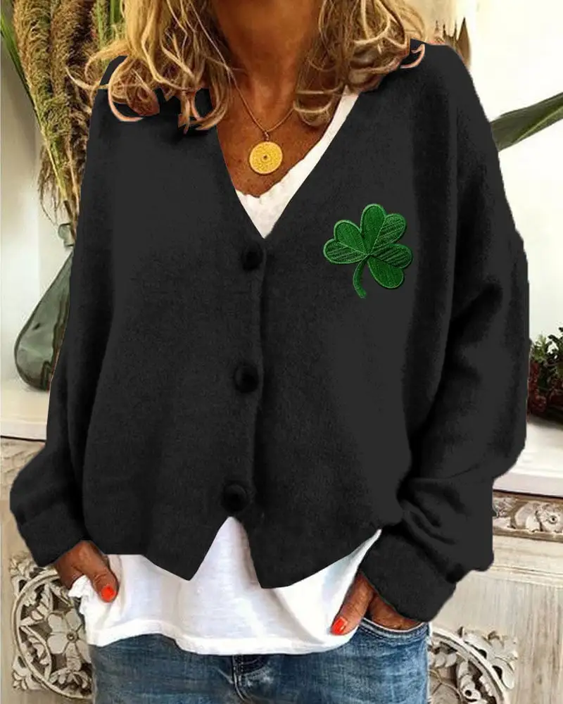 Women's St. Patrick's Day Print Flannel Casual Cardigan