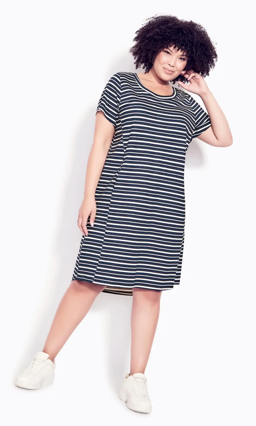 Evans Navy Blue Stripe Pocket Midi Dress