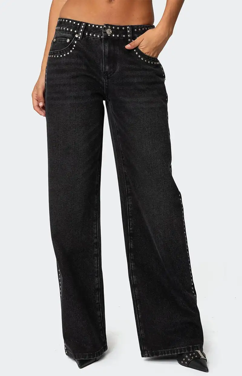 Edikted Quincy Studded Low Rise Jeans
