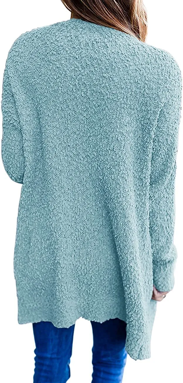 Women's Long Sleeve Soft Chunky Knit Sweater Open Front Cardigans Outwear Coat