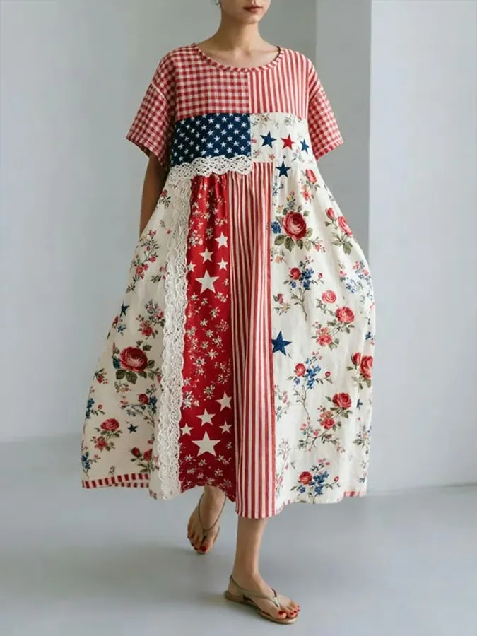 Women's Retro Floral Patchwork Dress