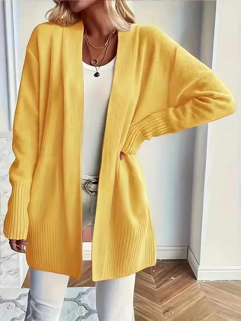 (Clearance Sale🔥)Casual Solid Open Front Loose Knit Cardigan With Pocket