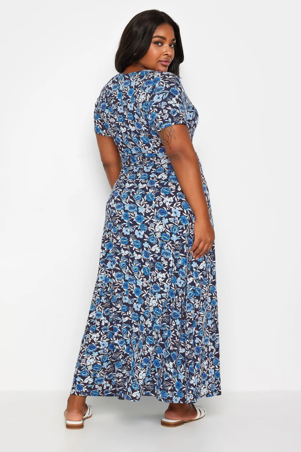 YOURS Curve Navy Blue Floral Print Wrap Maxi Dress