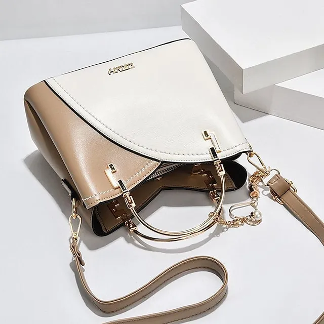 Women's Handbag Crossbody Bag Shoulder Bag PU Leather Office Shopping Daily Pendant Tassel Zipper Adjustable Solid Color Color Block Black / Red White / Green Wine red and white