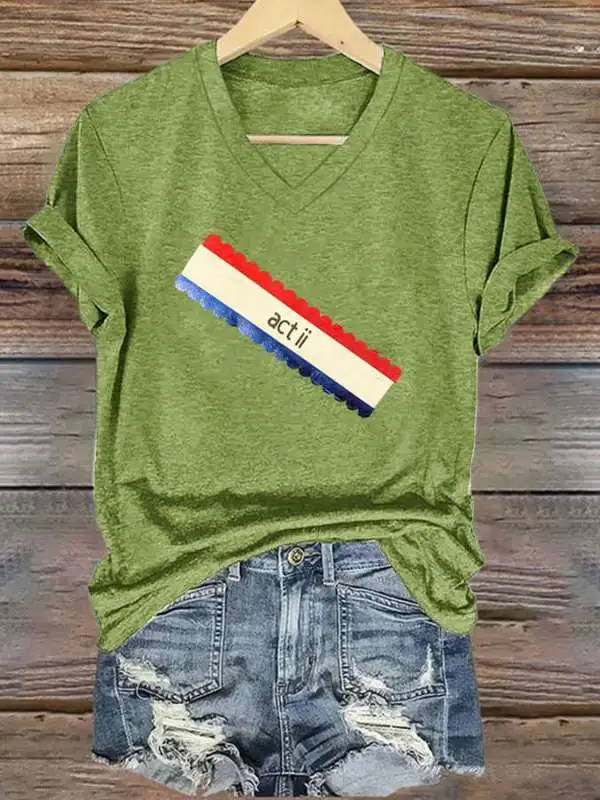 V-neck Retro Country Western Music Act ii Print T-Shirt