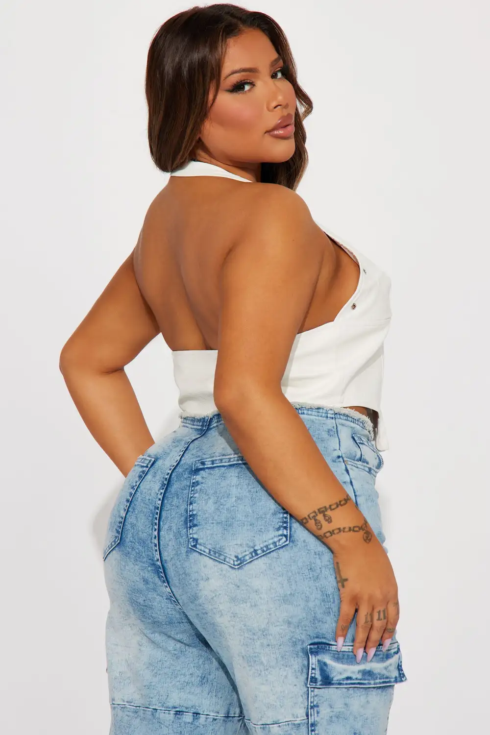 Kairo Faux Leather Corset Top - Cream