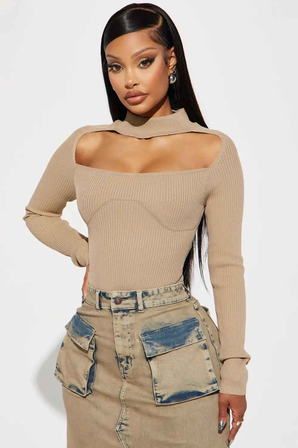 Jodeci Sweater Bodysuit - Taupe