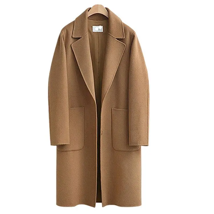 Women Fashion Lapel Pocket Pure Color Coat