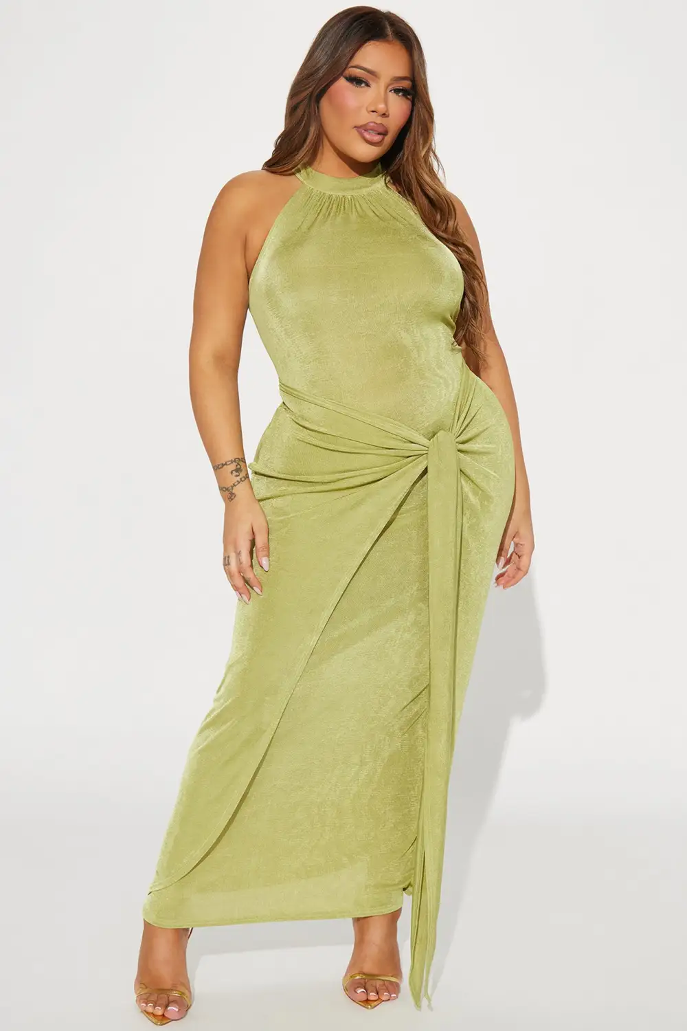 Layla Draped Maxi Dress - Chartreuse