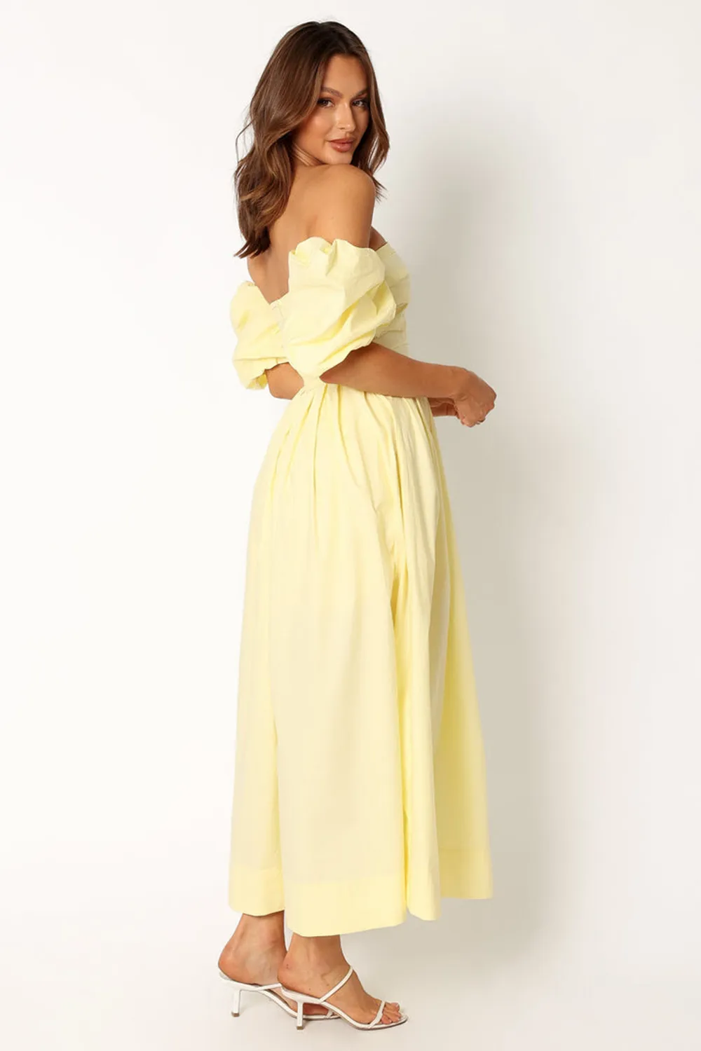 SOLANA OFF SHOULDER MIDI DRESS - BLUE
