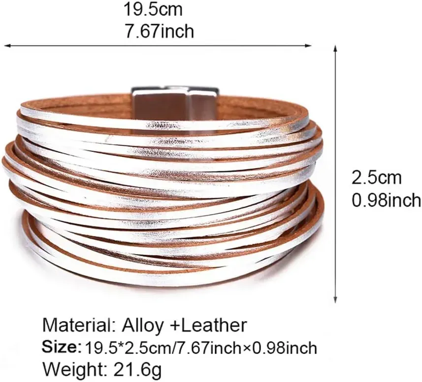 Fesciory Leather Wrap Bracelets for Women, Boho Leopard Multi-Layer Crystal Beads Cuff Bracelet Jewelry