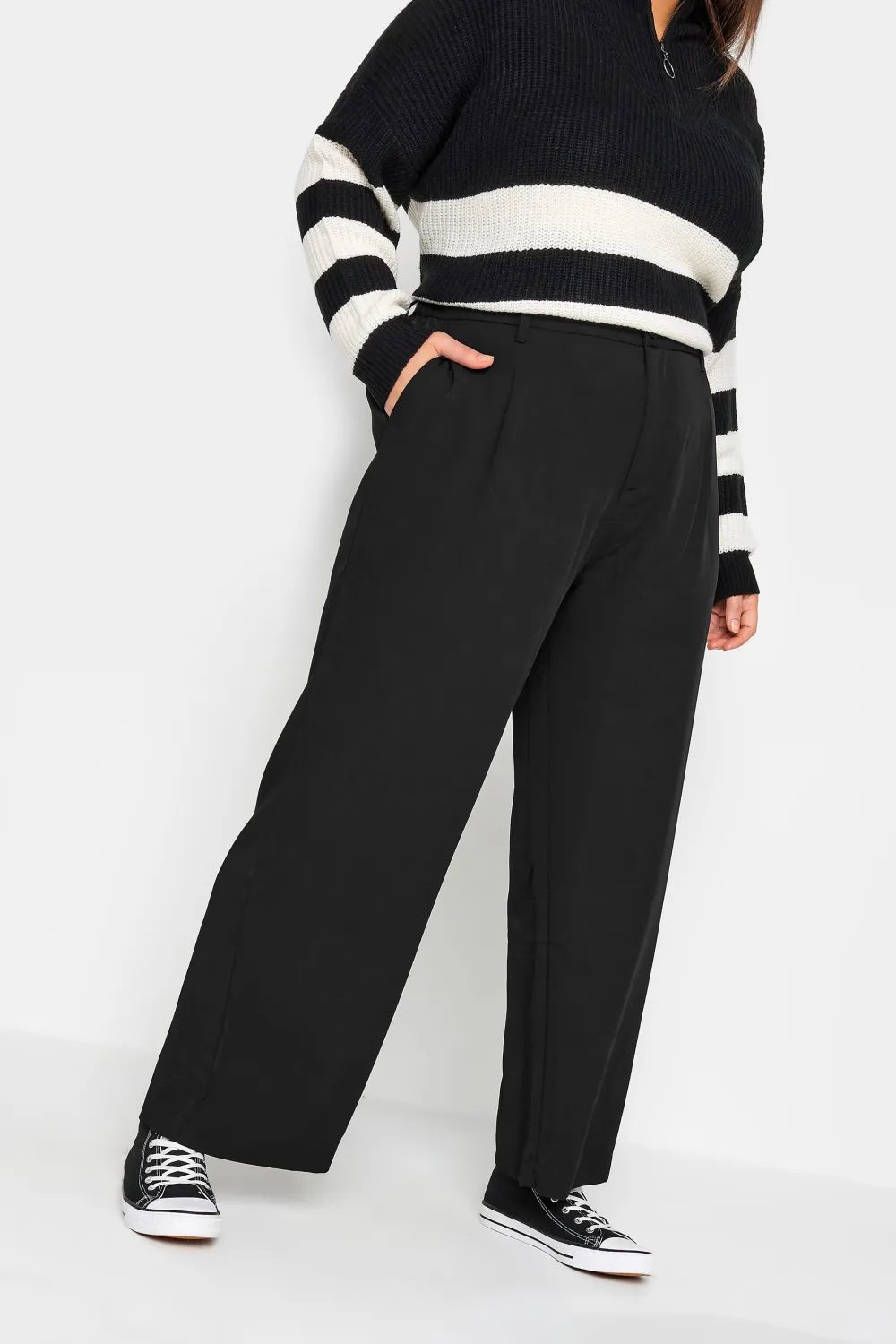 YOURS Curve Black Wide Leg Dad Trousers