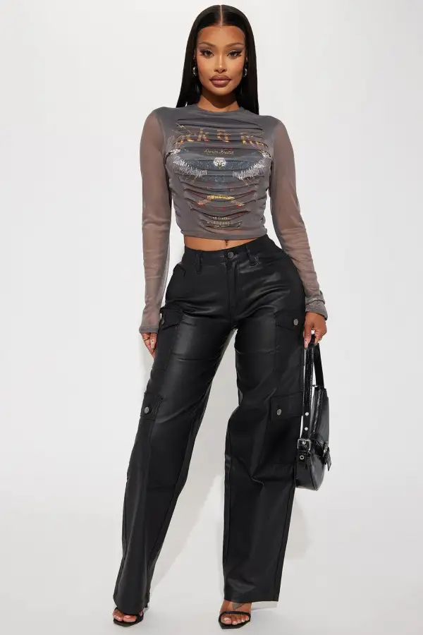 Ready To Rock Distressed Top - Charcoal