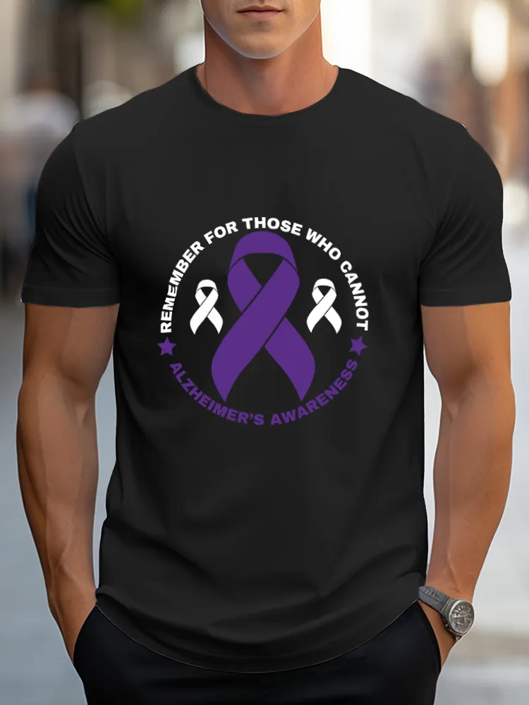 Men'S Round-Neck Short-Sleeved T-Shirt Remember For Those Who Cannot Alzheimer'S Awareness Prints