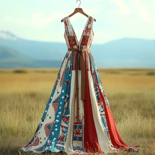 Women's Vintage Independence Day Patchwork Sleeveless Dress