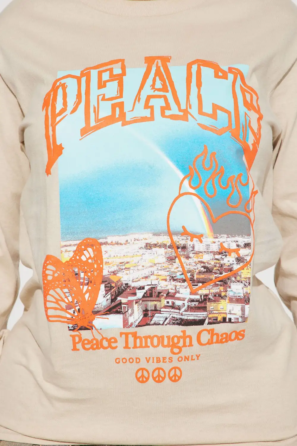 Peace Over Chaos Long Sleeve Tee - Sand