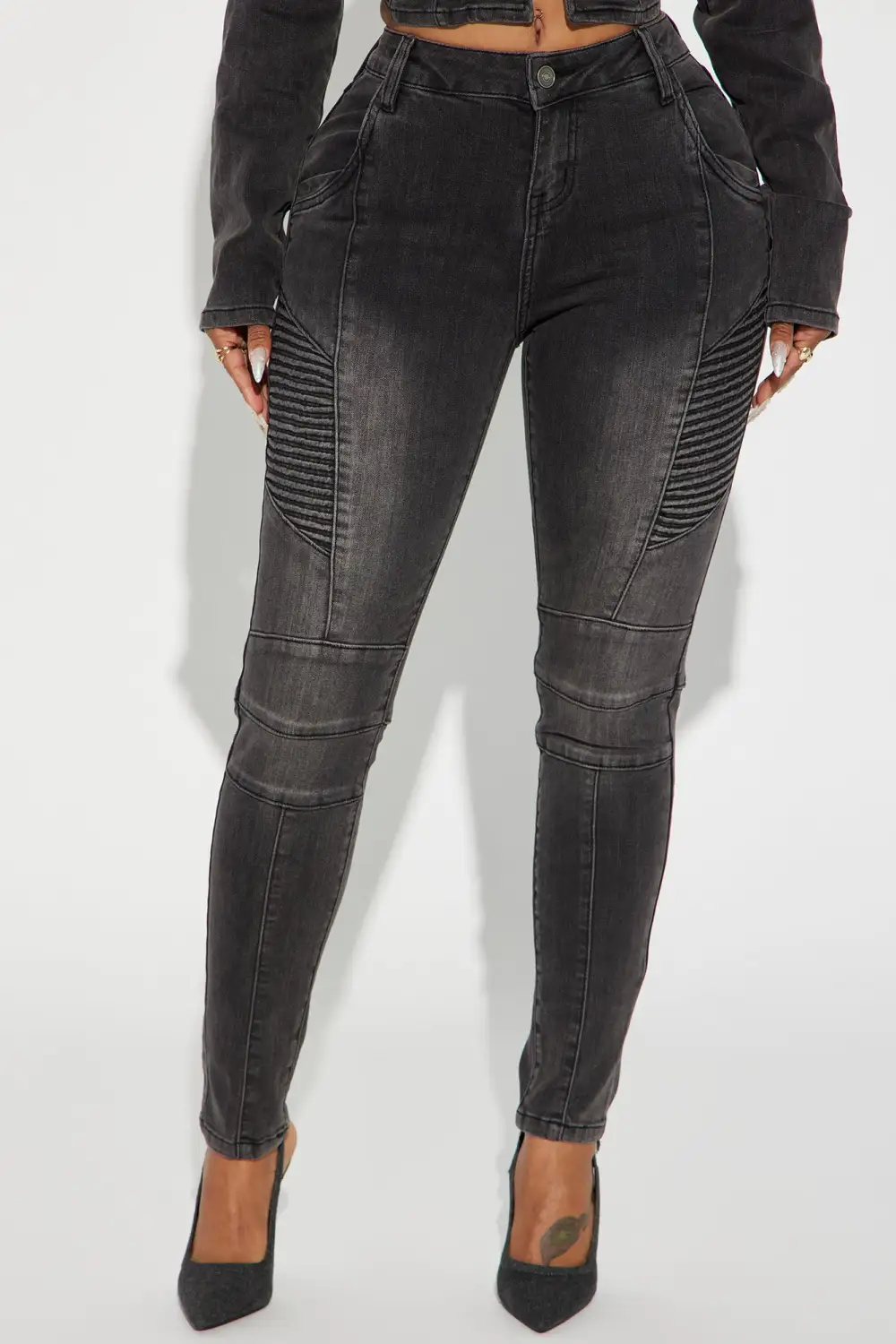 Skyline Drive Stretch Moto Skinny Jeans - Black Wash