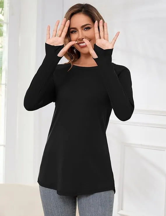 Womens Tunic Tops Crew Curved Hem