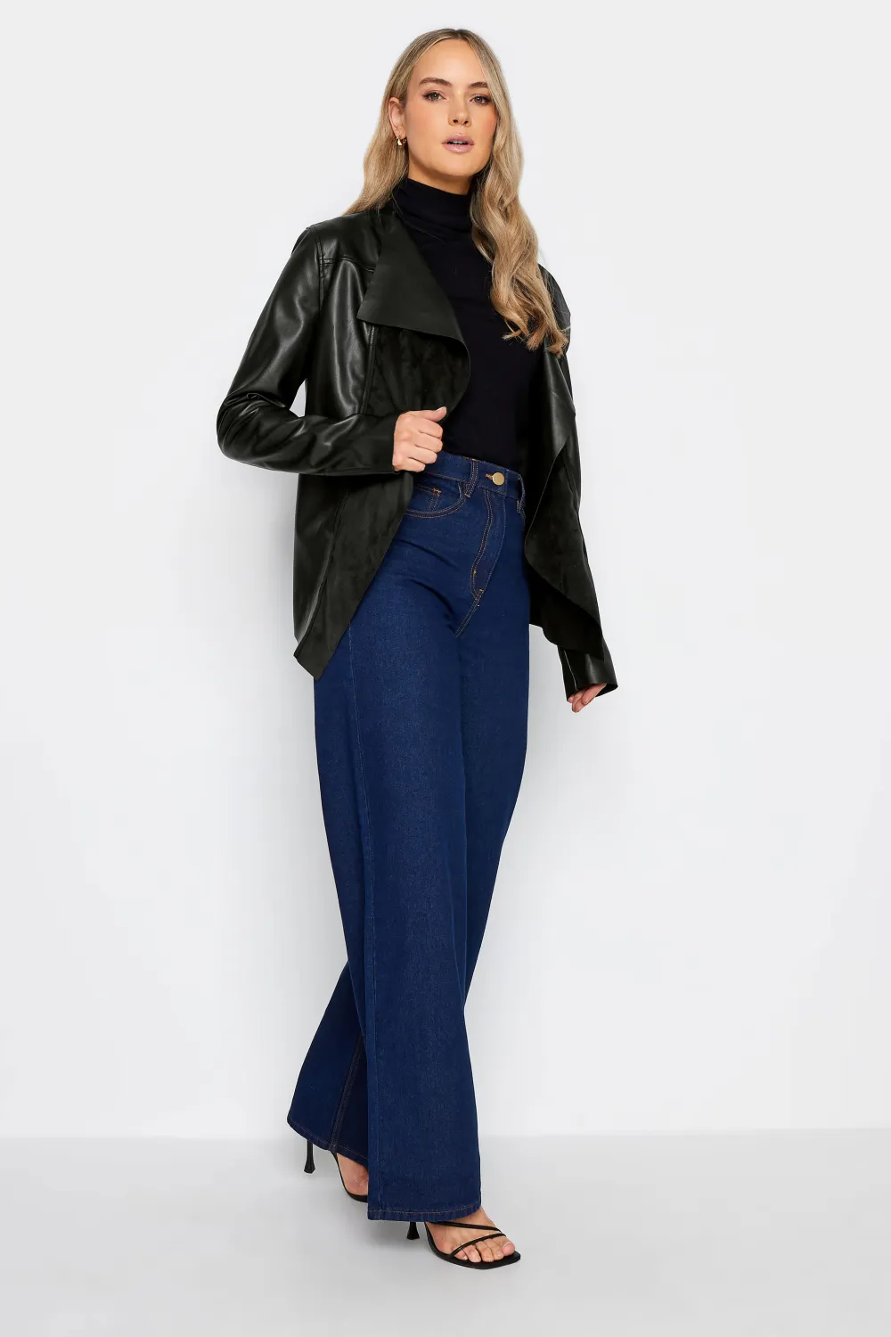 LTS Tall Black Faux Leather Waterfall Jacket