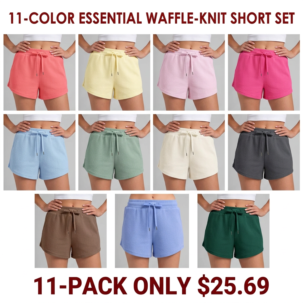 🔔🔔🔔🔔🔔🔔🔔🔔🔔🔔🔔🔔Last Few Hours &ndash; Act Fast ! Women's Textured Waffle Knit Lounge Shorts With Drawstring