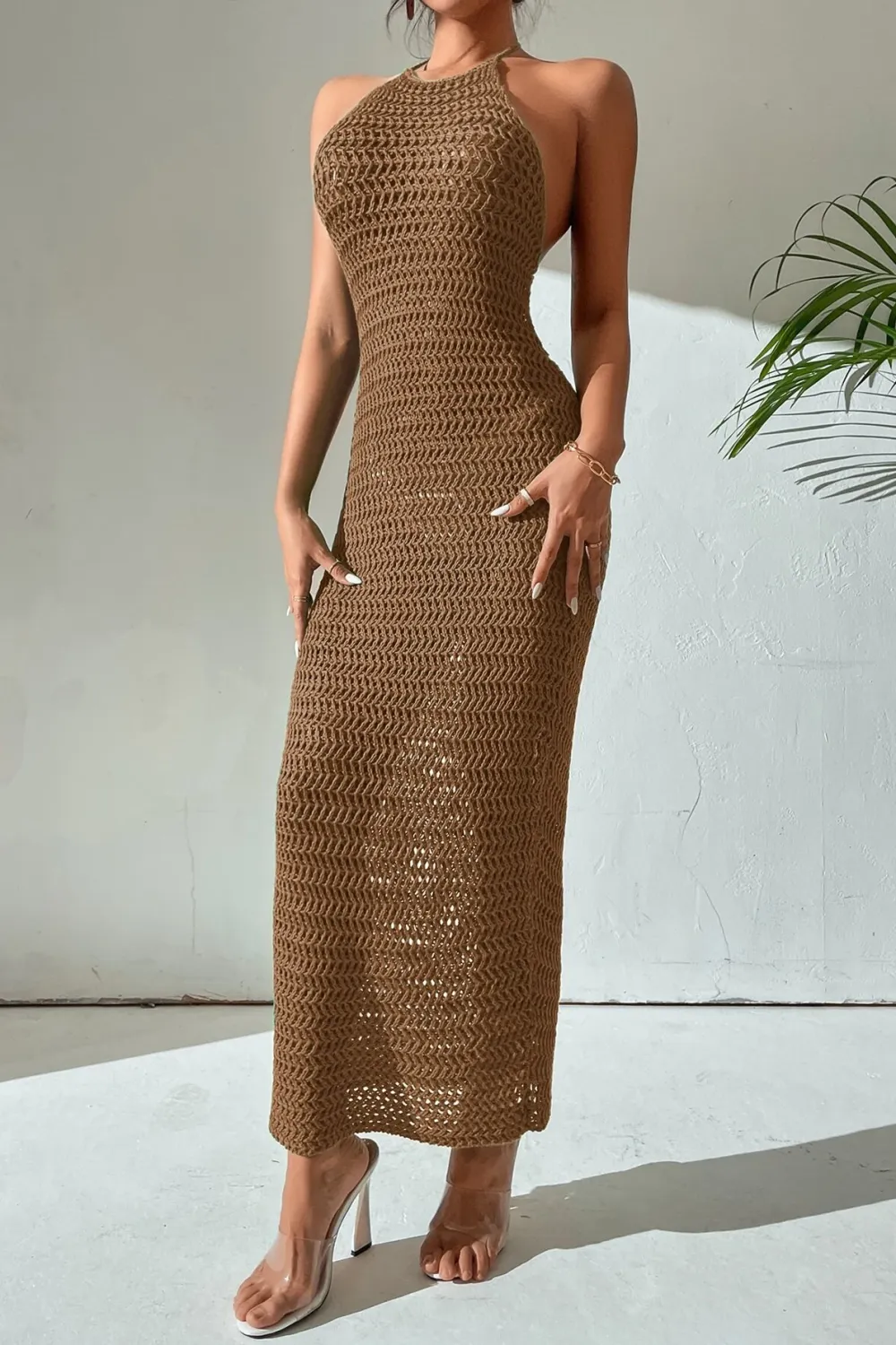 Crochet Backless Halter Neck Bodycon Dress