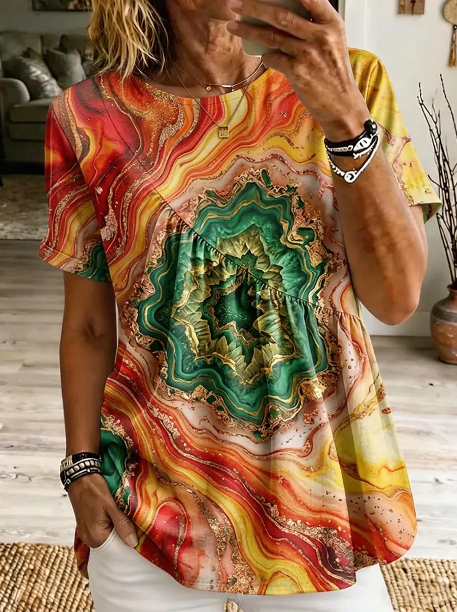 Women's Nashville Theme Agate Geode Pattern Printed T-shirt