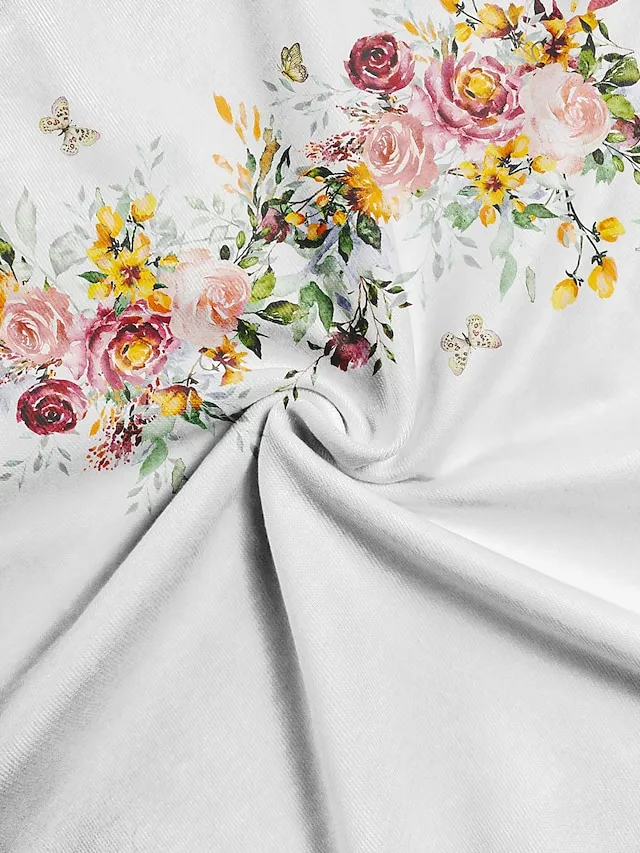 Women's Shirt Blouse Light Blue White Pink Floral Button Print 3/4 Length Sleeve Casual Holiday Basic Round Neck Regular Fit Floral