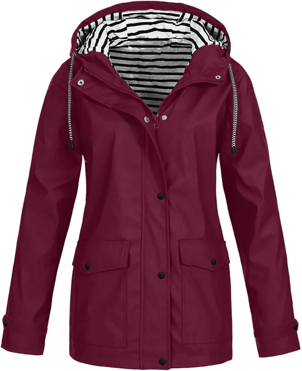 Rain Jackets For Women Waterproof With Hood Lightweight Casual Anorak Travel Hiking Coats with Pockets 720