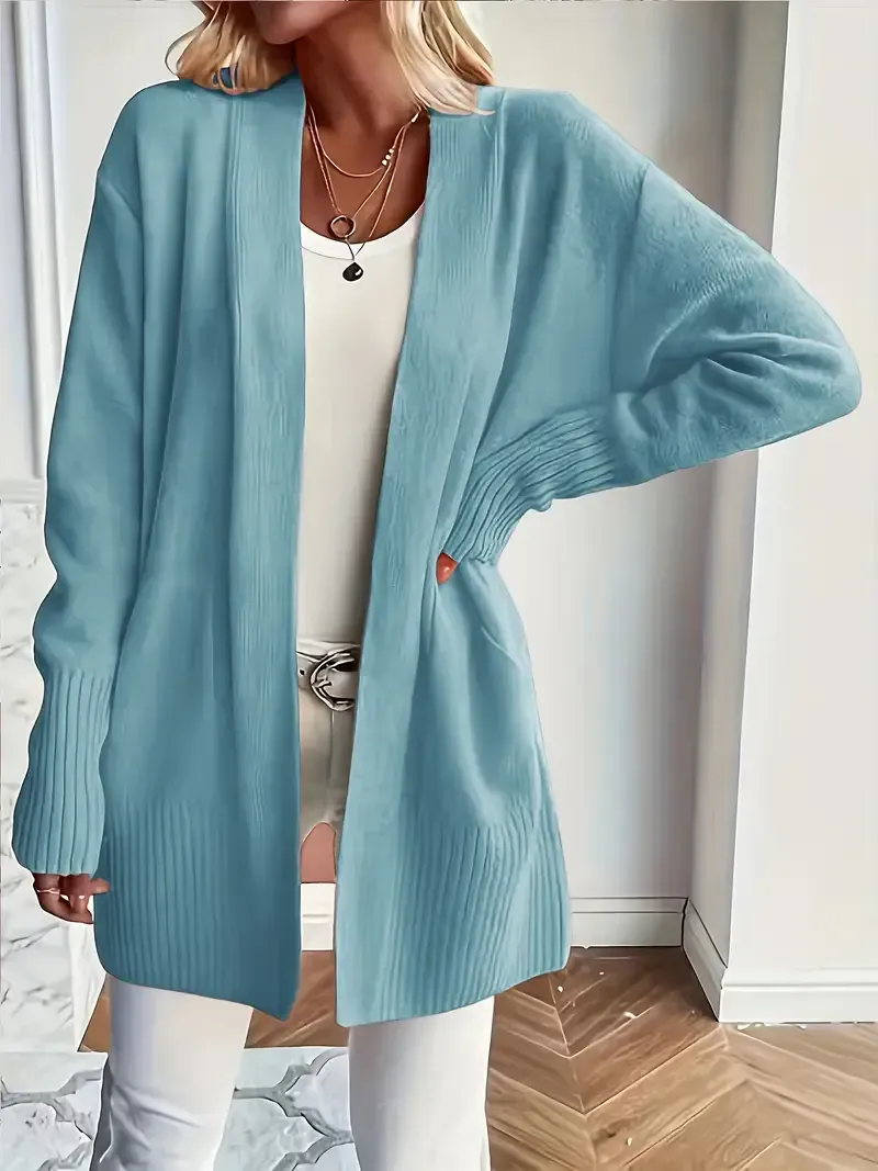 (Clearance Sale🔥)Casual Solid Open Front Loose Knit Cardigan With Pocket