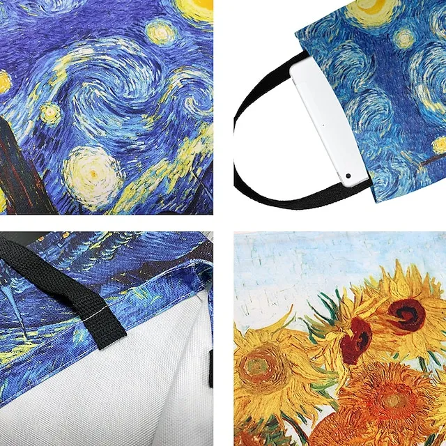 Women's Tote Shoulder Bag Canvas Tote Bag Canvas Shopping Daily Flower Print Large Capacity Foldable Durable Color Block Flower sunflower Starry Night Apricot blossom