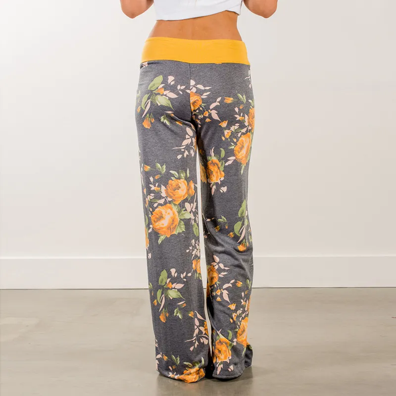 Flowers Printed Elastic-waistband Women's Casual Pants