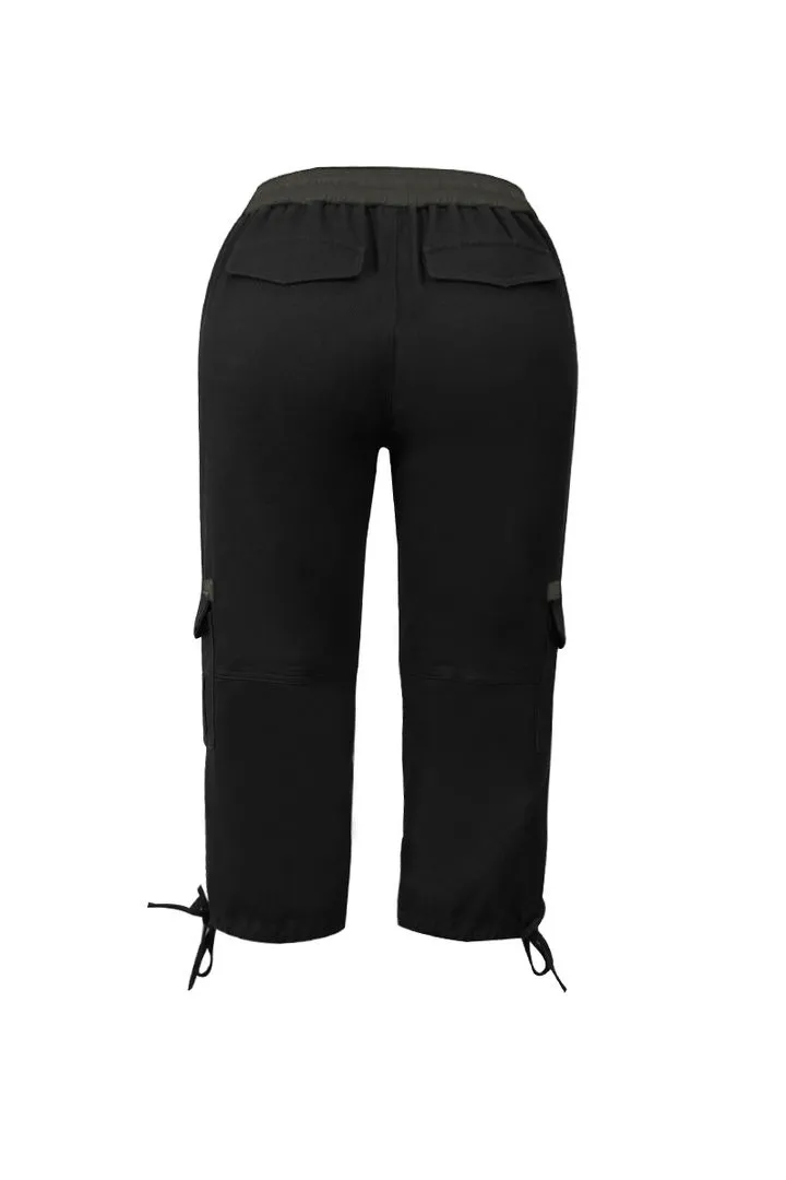 Drawstring Waist Flap Pocket Design Capris Pants