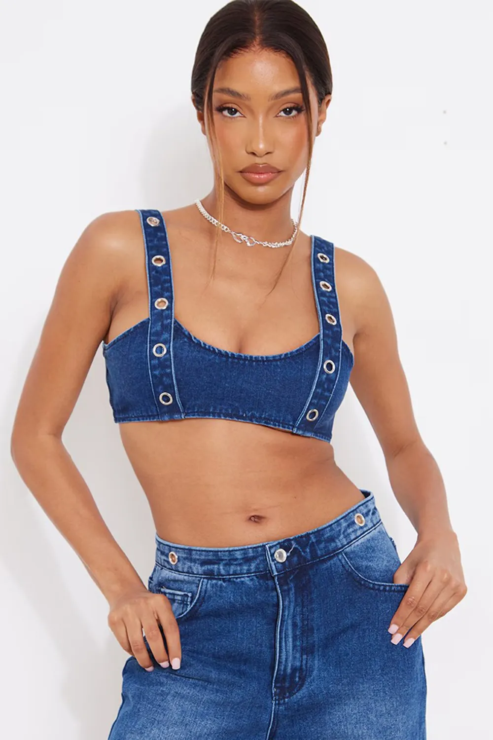 Dark Indigo Eyelet Detail Denim Set