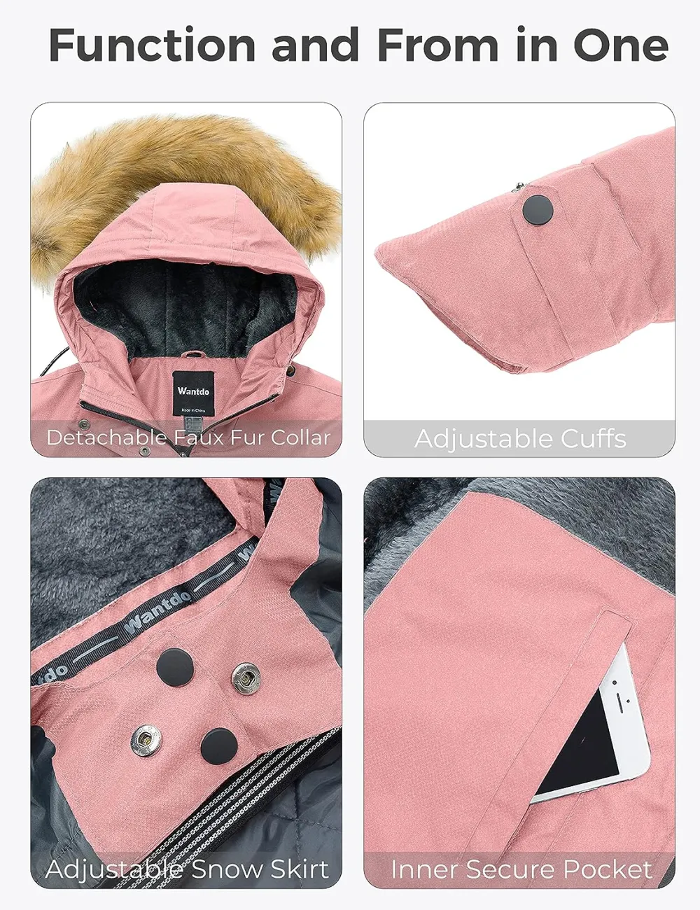 Women's Waterproof Ski Jacket Hooded Winter Snow Coat Mountain Snowboarding Jackets Insulated Fleece Parka