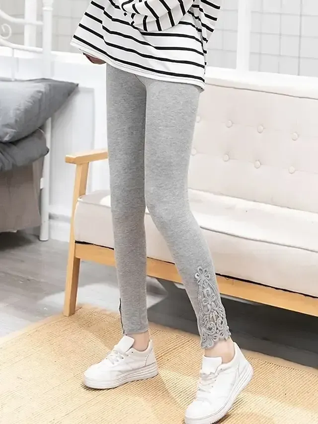 Women's Leggings Black White Grey Fashion Casual Daily Lace Ankle-Length Tummy Control Solid Colored L XL 2XL 3XL 4XL