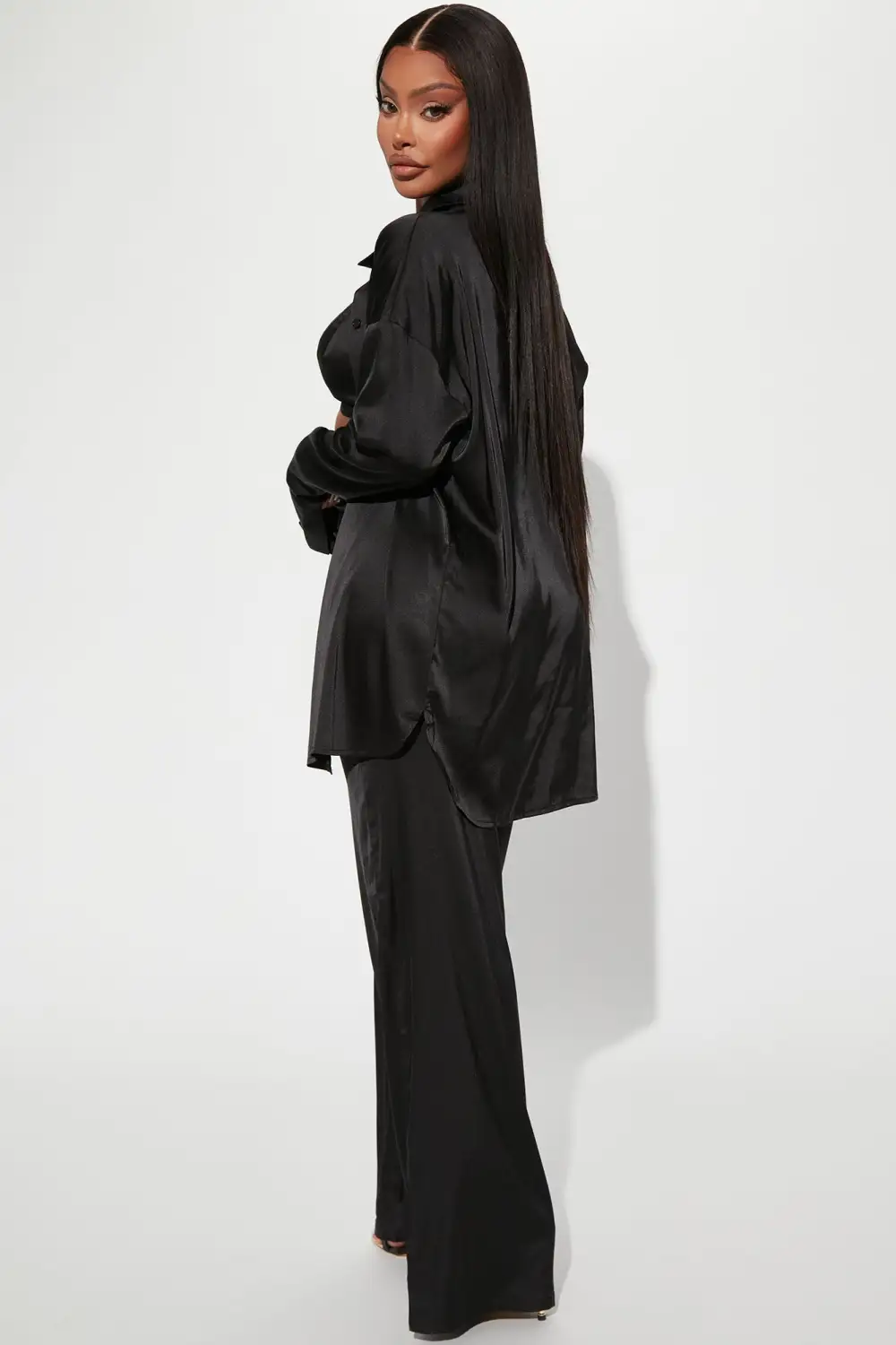 Sexy In Satin 3 Piece Pant Set - Black