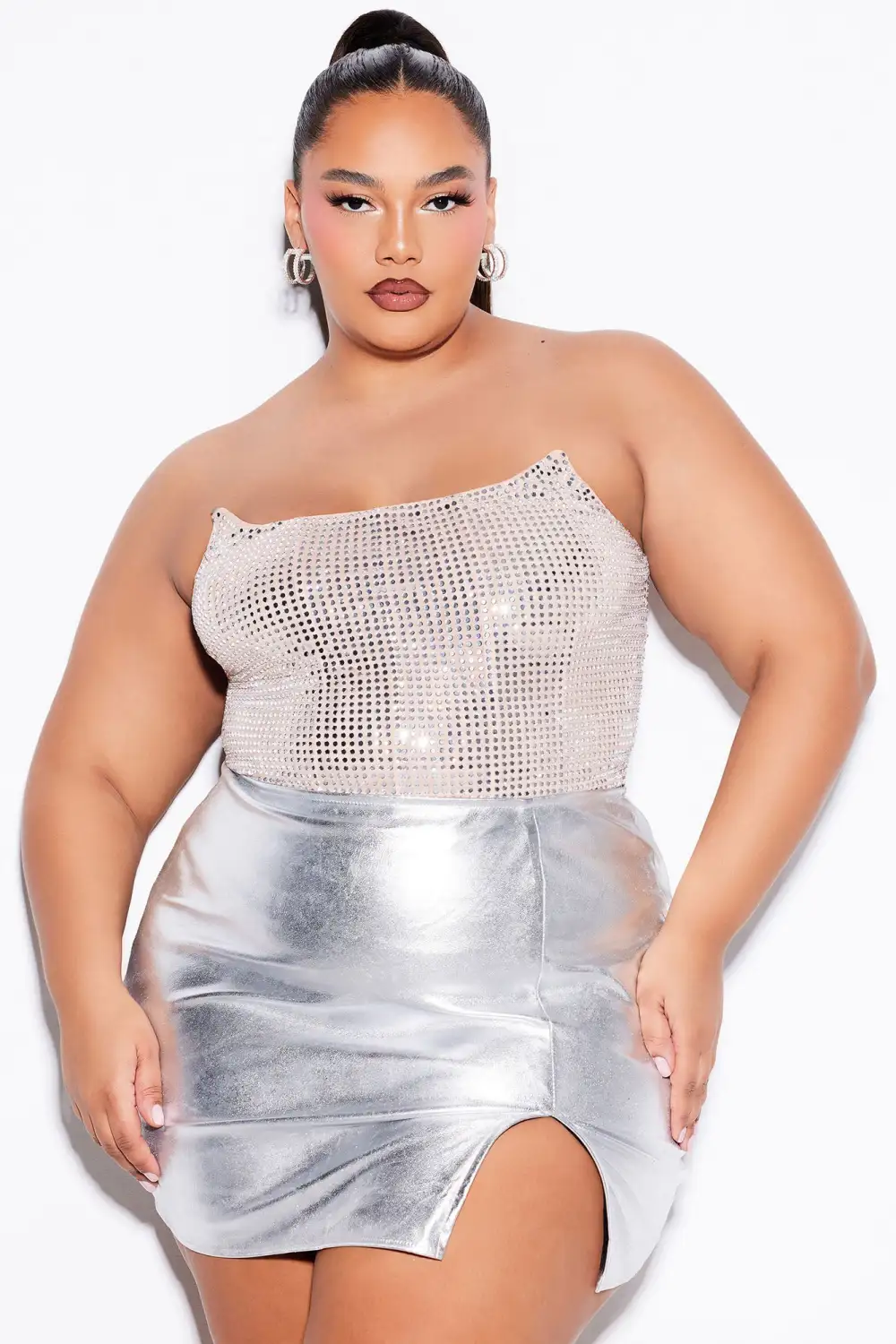 Rayna Rhinestone Mesh Corset Top - Nude shein