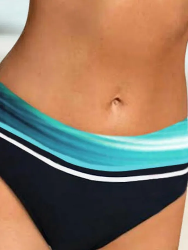 Women's Swimwear Bikini 2 Piece Normal Swimsuit Stripe Color Block Light Blue Padded Strap Bathing Suits Sports Vacation Sexy