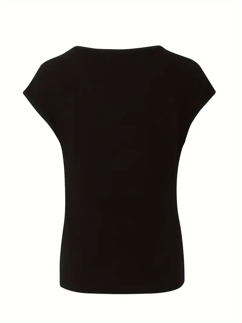 Short Sleeve Heart Print V Neck T-shirt, Casual Top for Spring & Summer, Women's Clothing