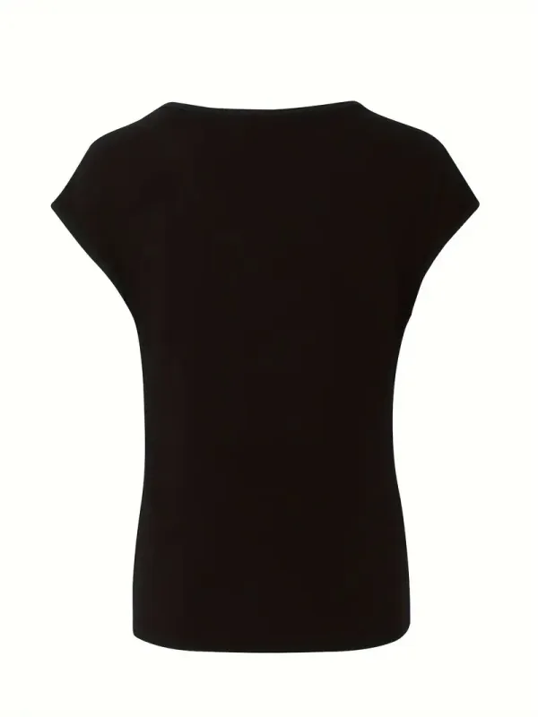 Short Sleeve Heart Print V Neck T-shirt, Casual Top for Spring & Summer, Women's Clothing