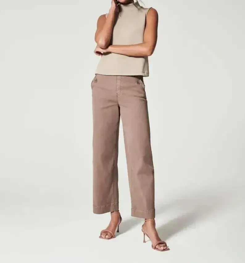 Stretch Twill Cropped Wide Leg Pant