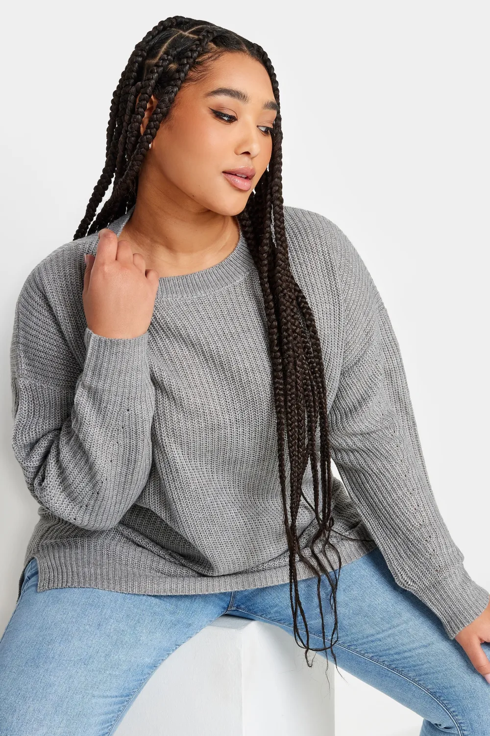 YOURS Curve Grey Drop Shoulder Knitted Jumper