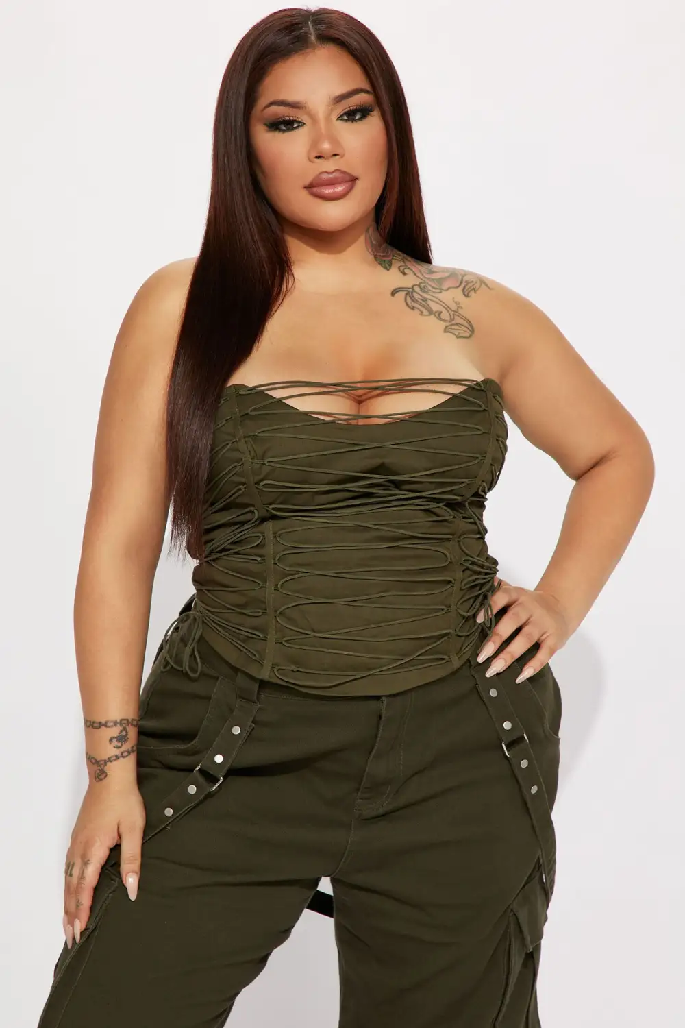All The Details Corset Top - Olive