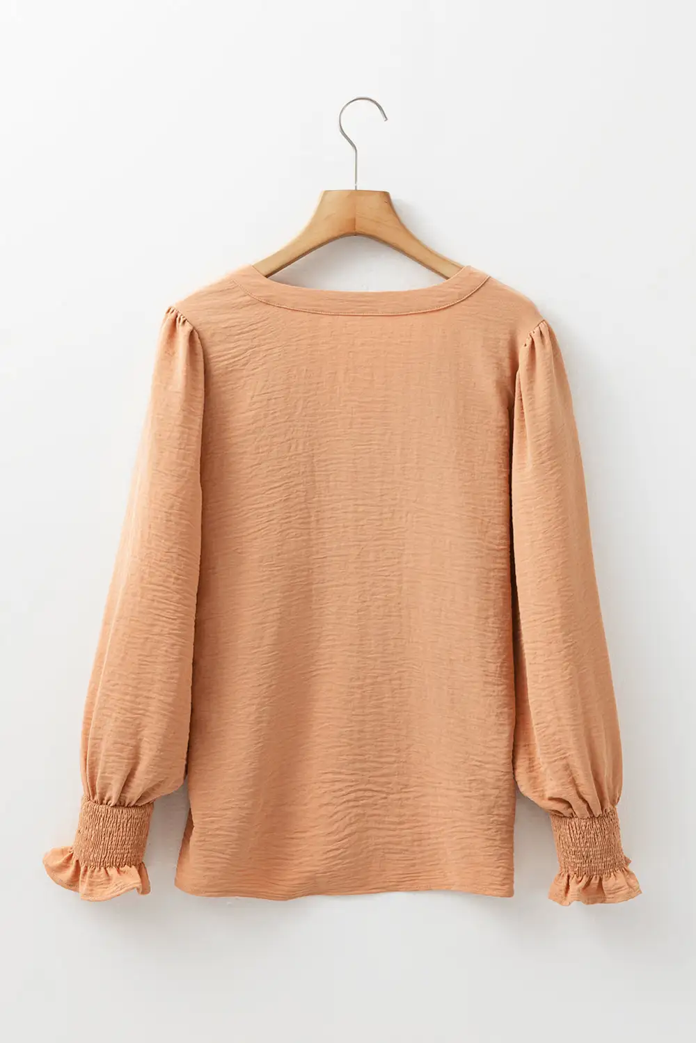 Smocked Shirred V-Neck Blouse