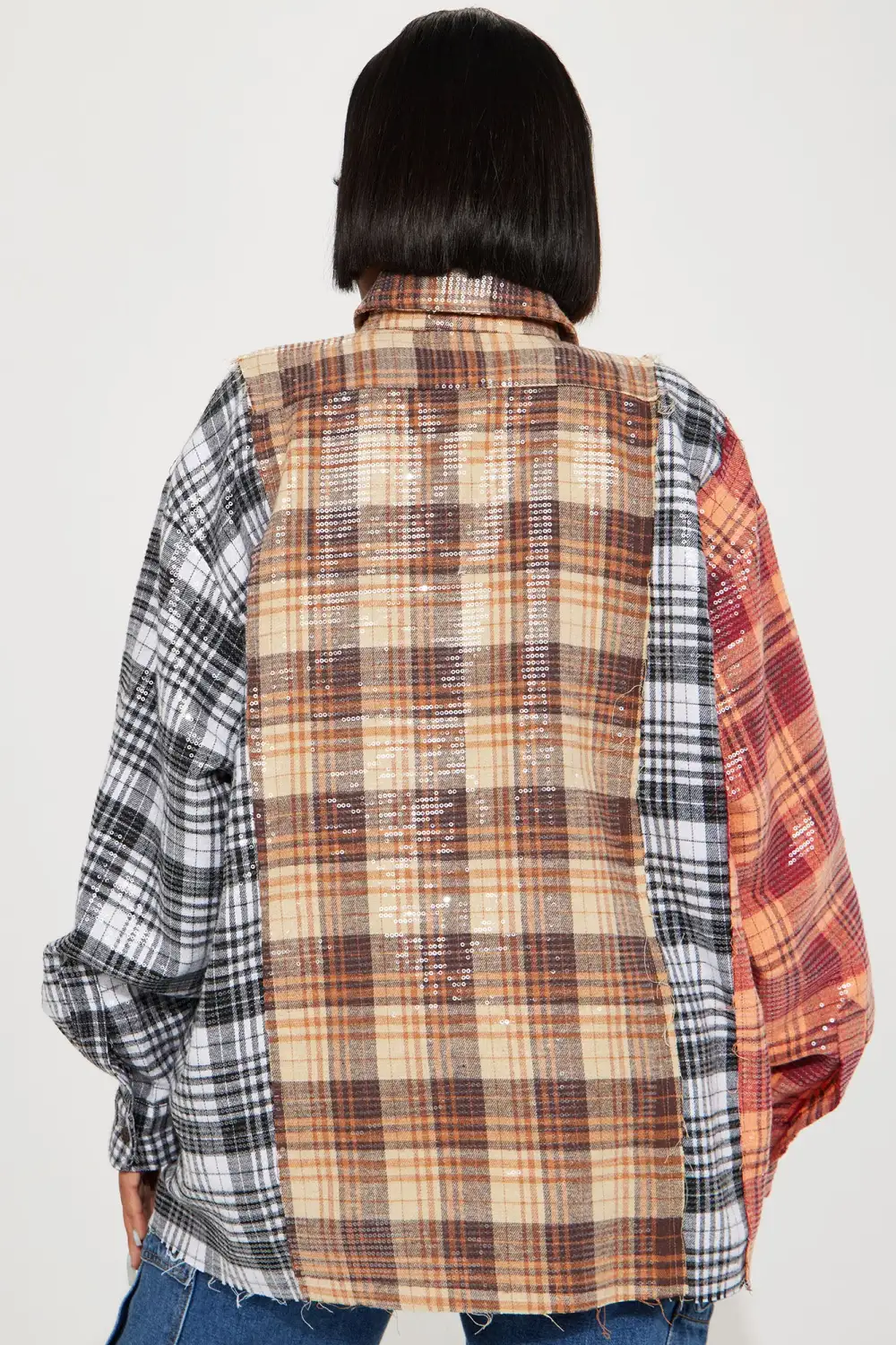 Street Queen Sequin Plaid Shirt - Multi Color