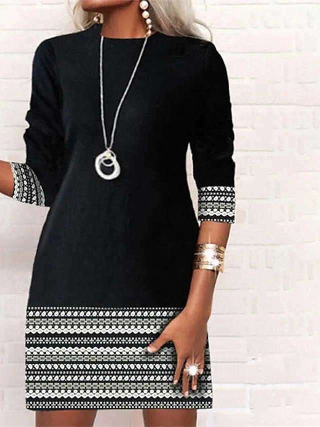 Women‘s Casual Dress Shift Dress Short Mini Dress White Black Gray Wine Long Sleeve Polka Dot Color Block Geometric Print Fall Winter Crew Neck Casual Modern 2023 S M L XL XXL 3XL