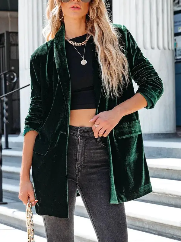 Loose Velvet Stretch Pocket Jacket