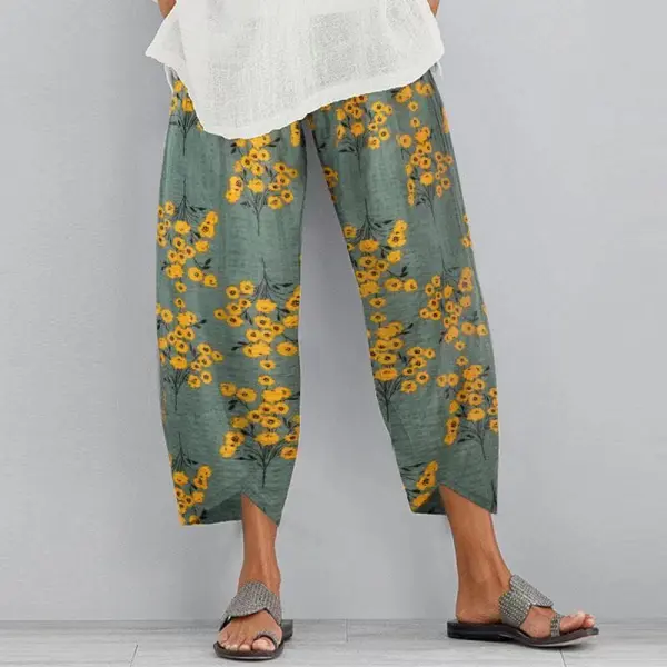 Summer Casual Vintage Print Nine-quarter Pants